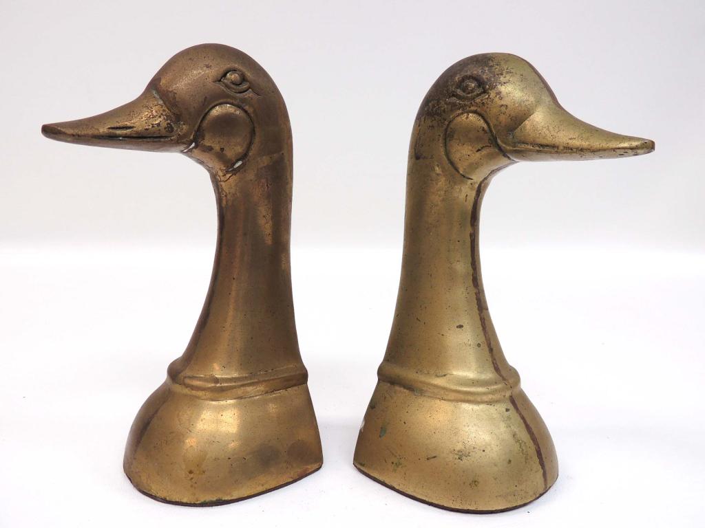 Pair of Brass Duck Head Bookends: 6.75" tall