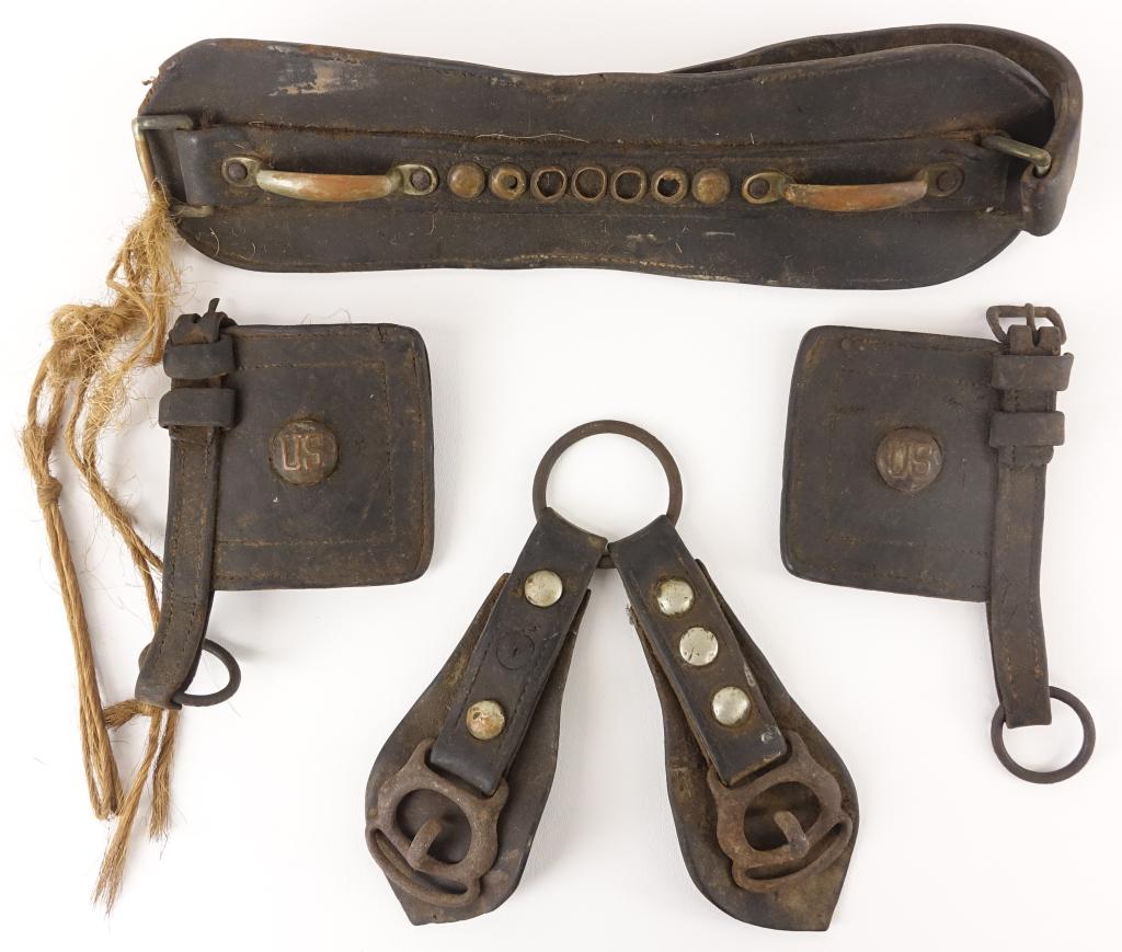 WWI U.S. Military Horse Blinders & Tack: Pair of U.S. Military WWI horse blinders. Also, 2 (non-military) pieces for a horse saddle / bridle showing great signs of use and wear.