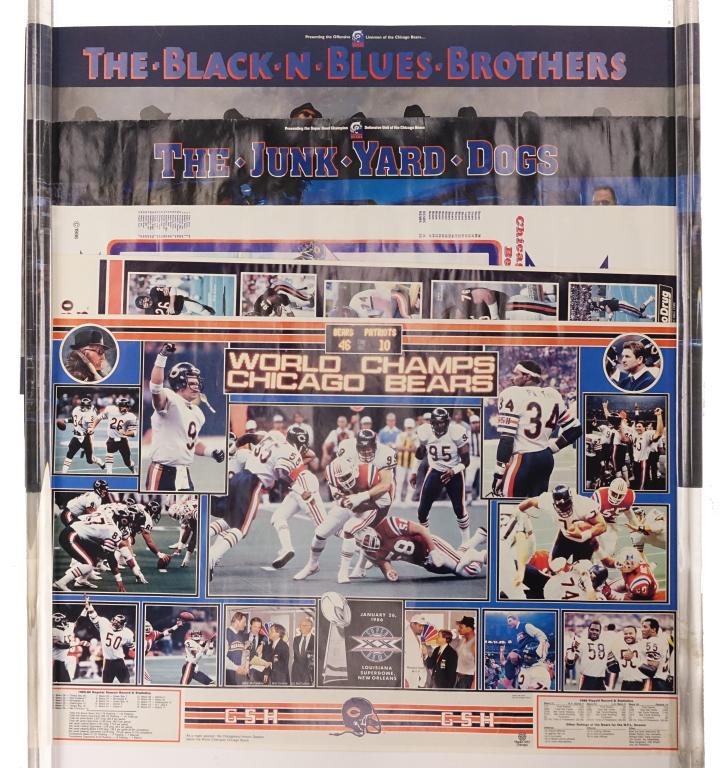 Chicago Bears Super Bowl XX-era Posters: Chicago Bears Super Bowl XX-era Posters, includes Black and Blues Brothers and Junkyard Dogs (See pics for conditions).