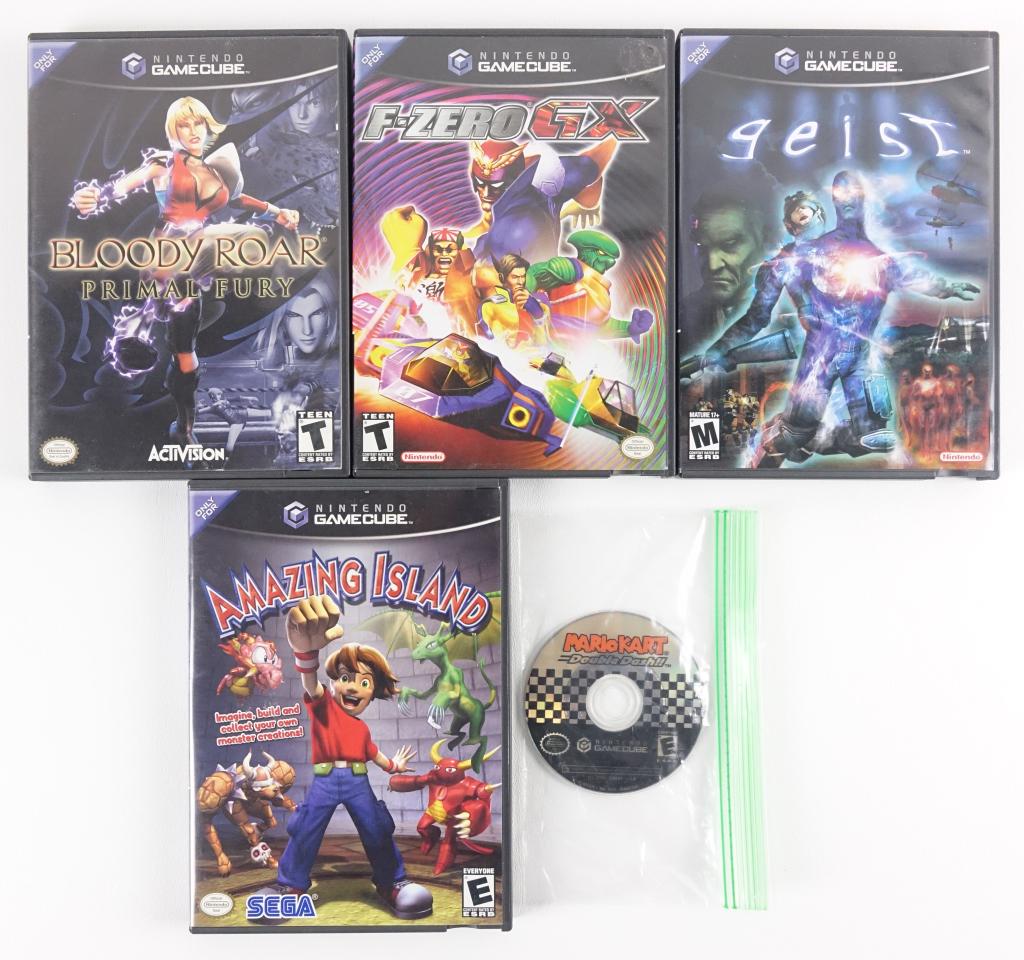 Nintendo Game Cube Games (5): Bloody Roar Primal Fury. F-Zero GX. Geist. Amazing Island. Mario Kart Double Dash (disk only- no case).