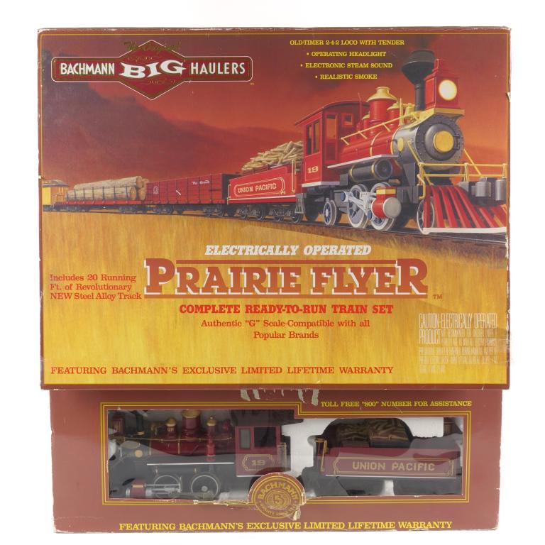 Bachmann Big Haulers Train Set + 3 cars: - Bachmann Big Haulers Prairie Flyer train set - G - scale - No power pack - 3 loose cars (Flat Bed, Tender, & Santa Fe Caboose)