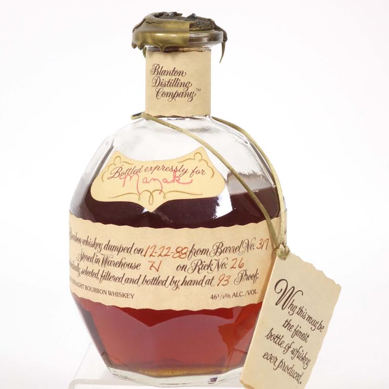 1988 Blanton's Kentucky Straight Bourbon *: ** IF YOU MAY NEED SHIPPING, PLEASE CALL US BEFORE BIDDING ON BOTTLES. 847-625-0555. ** 12-22-1988 Blanton's Kentucky Straight Bourbon Bottle: 93 proof, 750ml and **NOT SEALED**. 3/4 full (??). Barrel