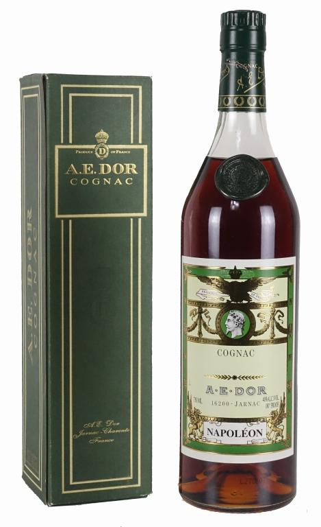 A.E Dor Napoleon Cognac: ** IF YOU MAY NEED SHIPPING PLEASE CALL US BEFORE BIDDING ON BOTTLES! 847-625-0555. ** 40%, 70cl, and full / sealed. In box.