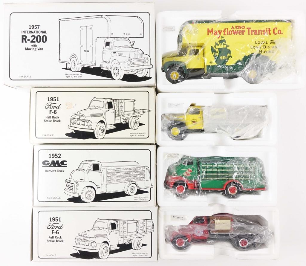 First Gear 1/34th Advert. Die Cast - OB (4): (4) First Gear (1/34th) die cast vehicles - all in original boxes: 19-1097 1951 Ford F-6 Penzoil truck ** 19-1730 1952 GMC Mountain Dew ** 19-1631 1951 Ford F-6 Red Crown ** 181471 R-200 1957 Internat