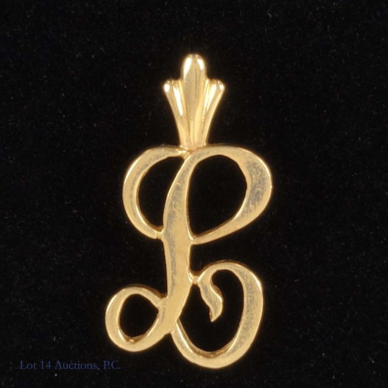 14k Gold Cursive "L" Charm: 1.22 grams. Tested electronically in-house.