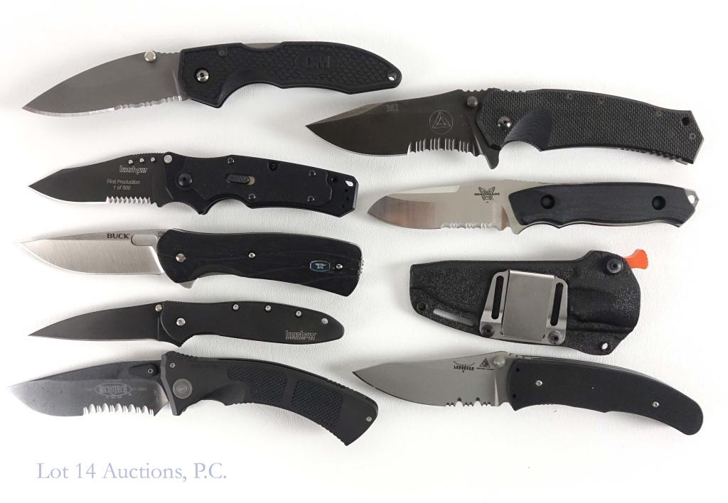Kershaw, Ocean Master (More) Knives (8): Kershaw Leek 1660 CKT. Kershaw 1910CKTST R.A.M. Buck 0347 BKS-B Vantage-Pro. Microtech Amphibian 300353. Lone Wolf Longhorn LC23870-SER. Benchmade 1005 R&R Fixed. Ocean Master Folding Beta Titanium, 3