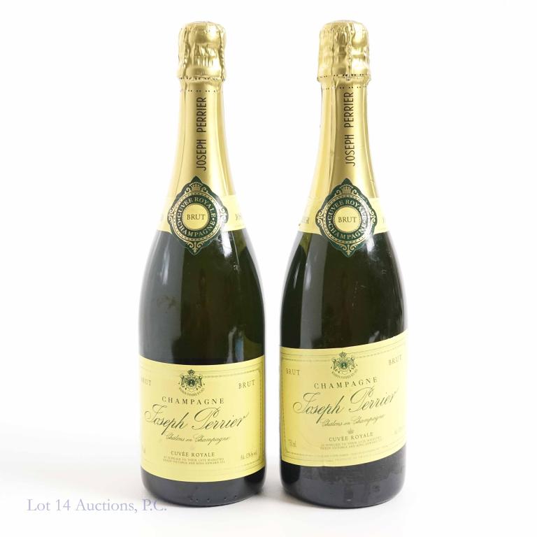 Champagne Joseph Perrier Brut Bottles (2): **IF YOU MAY NEED SHIPPING ON BOTTLES PLEASE CALL US BEFORE BIDDING! 847-625-0555!** Two bottles of Brut Champagne Joseph Perrier: 12%, 750ml and both are sealed.