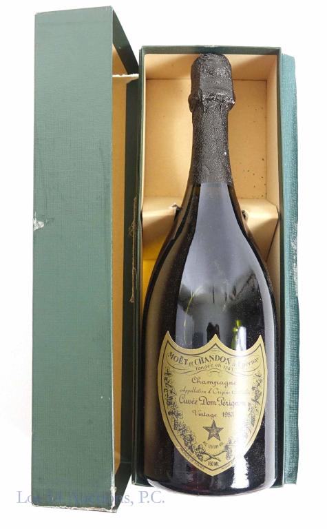 1983 Dom Perignon Brut Champagne: ** IF YOU MAY NEED SHIPPING, PLEASE CALL US BEFORE BIDDING ON BOTTLES. 847-625-0555. ** 750ml, full and sealed. With box (box cover is damaged and detached).