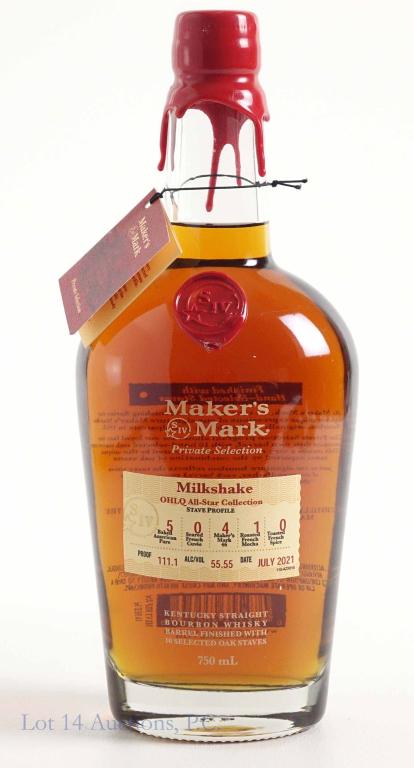 2021 Maker's Mark "Milkshake" Bourbon: **IF YOU MAY NEED SHIPPING, PLEASE CALL US AND SPEAK WITH IAN BEFORE BIDDING ON BOTTLES. 847-625-0555.** OHLQ All-Star Collection. Full and sealed, with neck tag. July 2021. Etch: L1252 MMC 07112 2032
