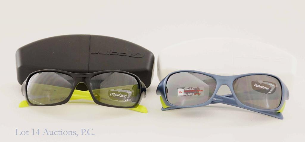 Julbo Sunglasses (2): JG 360915- Dolphin Jaune Fluo Polari, in box. J331 1232- Dolgan L Blei Sat / Vert, in box.