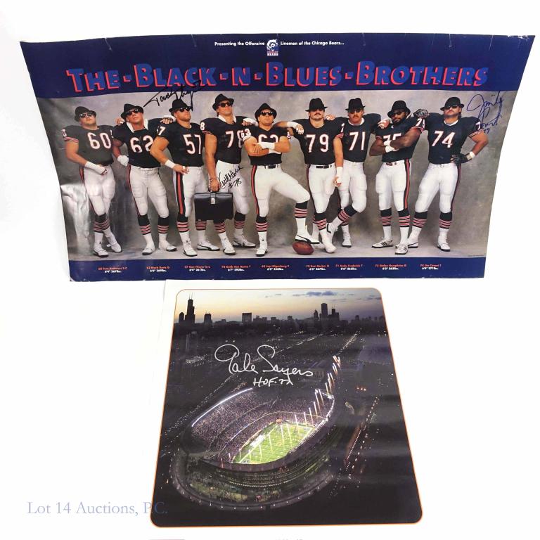 Chicago Bears Signed Posters: Chicago Bears Signed Posters. Includes a signed Gale Sayers poster (19x25) & a signed 1985 Chicago Bears poster (36x20) with Tom Thayer #57, Keith Van Horne #78 & HOF Jim Covert #74.