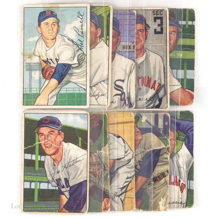 1952 Bowman Baseball Cards (10): (10) 1952 Bowman baseball cards: Gil Hodges, Mel Parnell, Paul Richards, Luke Sewell, Lloyd Merriman, Joe Hatten, Gerry Staley, Billy Goodman, Willard Ramsdell, Lou Brissie.