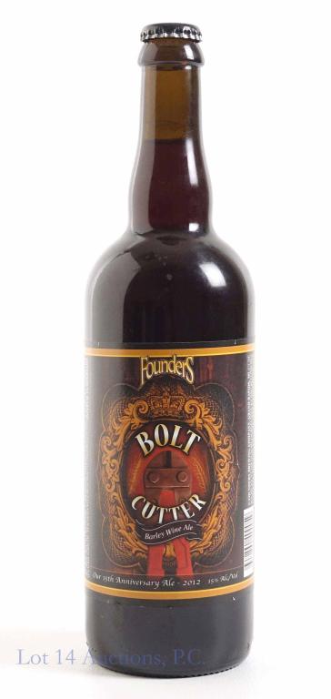 2012 Founder's Bolt Cutter Barley Wine Ale: *** IF YOU MAY NEED SHIPPING, YOU MUST SPEAK WITH IAN BEFORE BIDDING ON BOTTLES*** 2012 Founder Bolt Cutter barley wine ale. 15% ABV. 750 ml.