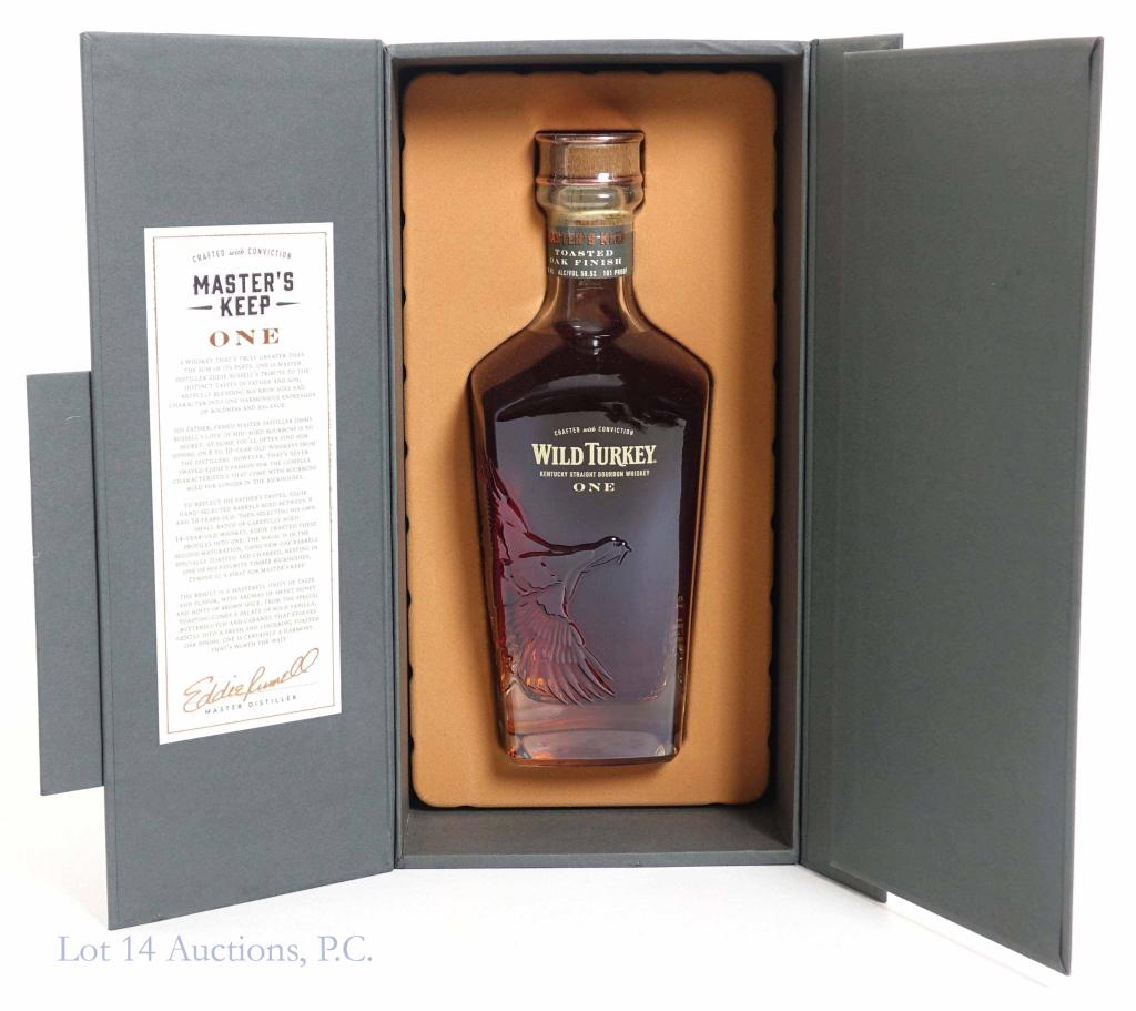 Wild Turkey Master's Keep Batch 1 Bourbon: *** IF YOU MAY NEED SHIPPING, YOU MUST SPEAK WITH IAN BEFORE BIDDING ON BOTTLES*** Wild Turkey Master's Keep Batch 1 bourbon whiskey. 101 proof. 750 ml. Full & sealed. Batch 001 Rickhouse 6. In case.