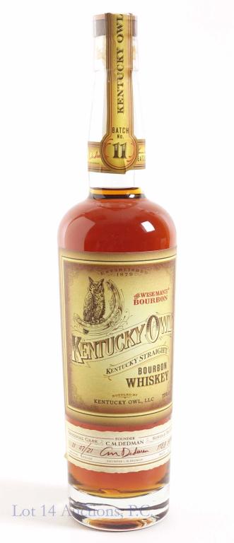 Kentucky Owl Batch No.11 Straight Bourbon Whiskey: *** IF YOU MAY NEED SHIPPING, YOU MUST SPEAK WITH IAN BEFORE BIDDING ON BOTTLES*** 118.8 proof, 750ml and sealed. July 2021.