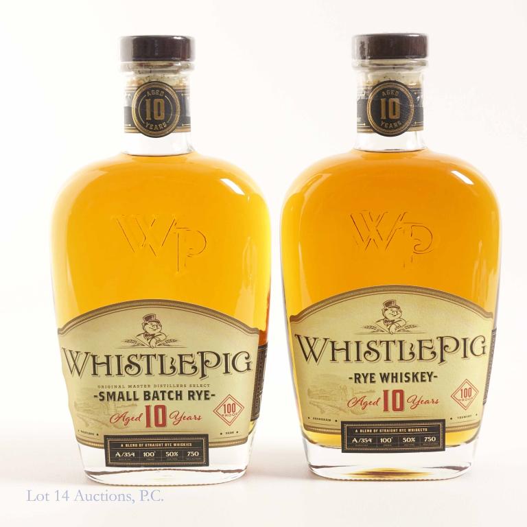 Whistlepig Rye Whiskey Bottles (2): *** IF YOU MAY NEED SHIPPING, YOU MUST SPEAK WITH IAN BEFORE BIDDING ON BOTTLES*** Whistlepig Small Batch Rye: 100 proof, 750ml and sealed. Aged 10 years. Batch A/354. Whistlepig Rye Whisky: 100 proof