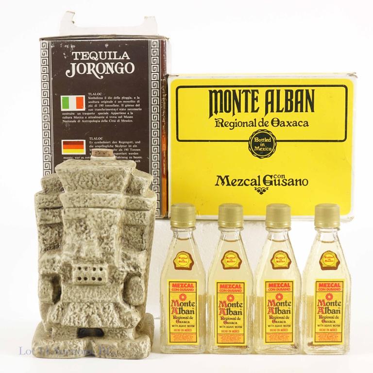 Mini-Bottles - Tequila (8): *** IF YOU MAY NEED SHIPPING, YOU MUST SPEAK WITH IAN BEFORE BIDDING ON BOTTLES*** 8 mini-bottles of tequila: Monta Alban (with the worm) and Tequila Jorongo. Nom 1153 - 500 ml.