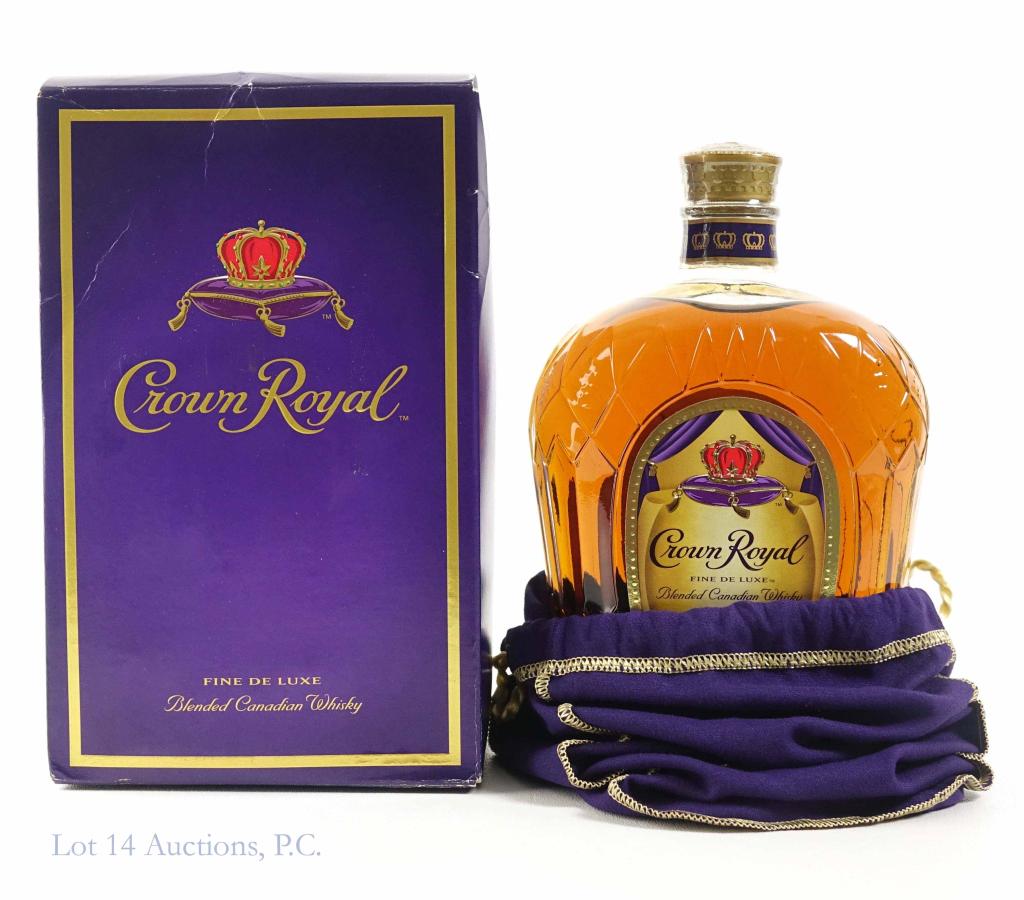 Crown Royal Bottle- 1 Liter: ***IF YOU MAY NEED SHIPPING, PLEASE CALL US BEFORE BIDDING ON BOTTLES! 847-625-0555*** 80 proof, 1 liter, and sealed. With bag and box. Laser etch: L8 292 N7 21:34.
