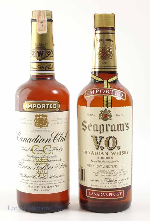 1975 Canadian Club and 1983 Seagram's VO Whiskies: ***IF YOU MAY NEED SHIPPING, PLEASE CALL US BEFORE BIDDING ON BOTTLES! 847-625-0555*** 1975 Canadian Club: 86.8 proof, 750ml and sealed. 1983 Seagrams VO: 80 proof, 750ml and sealed.