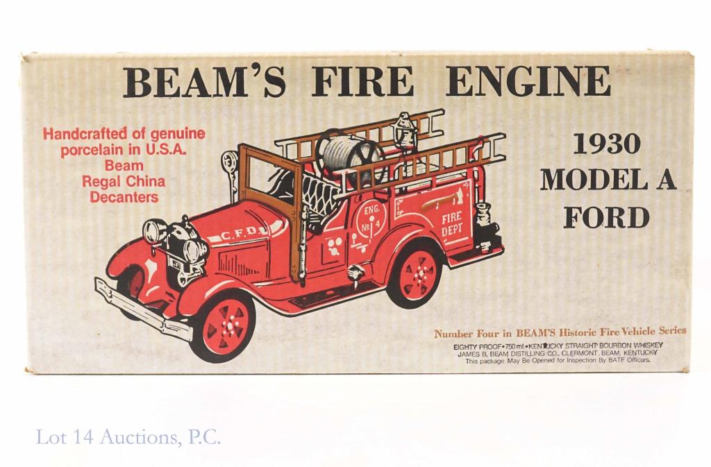 Beam's 1930 Model A Ford Fire Engine (Sealed Box): *** IF YOU MAY NEED SHIPPING YOU MUST SPEAK WITH IAN BEFORE BIDDING ON BOTTLES*** Beam's 1930 Model A Ford Fire Engine decanter. In still sealed box. 80 proof. 750 ml.