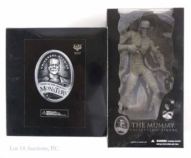 Universal Studios Monsters Figures Lot: The Mummy Collectible Figure, 2014. In original packaging. Unopened. Wolf Man Figure, 1997. With original packaging.