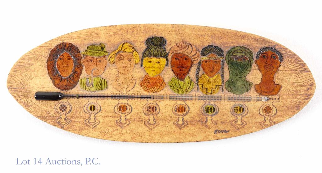 Roger Capron Signed Vintage Thermometer - France: Roger Capron signed vintage thermometer - France. 2 small chips to back edge - not visible from the front. 15.5 x 6".