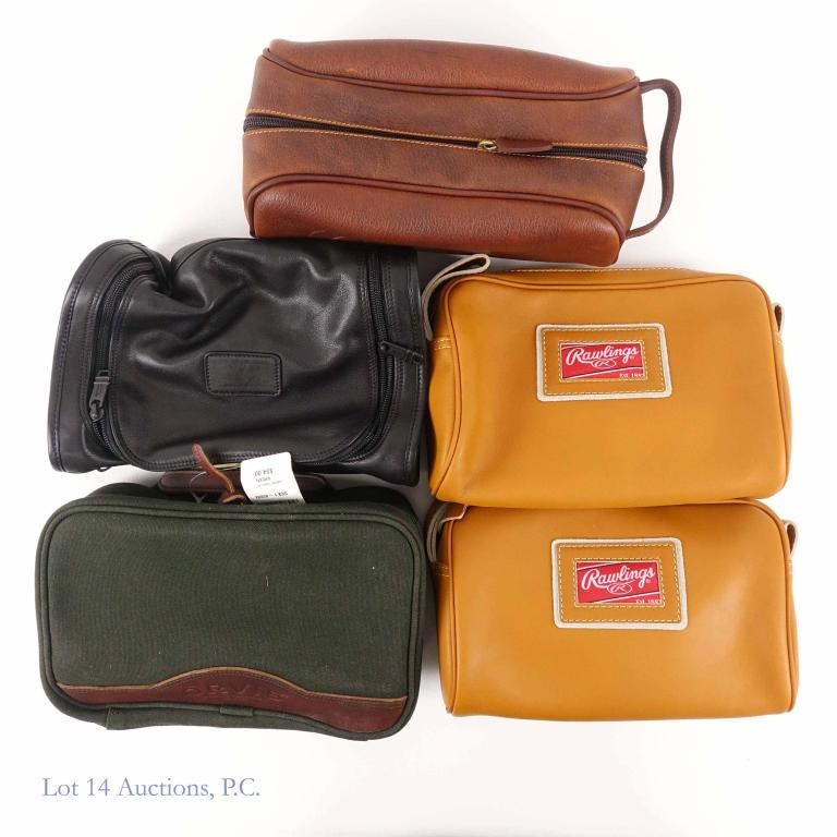 Tumi, Orvis, Rawlings Travel / Toiletry Bags (5): 2 Orvis bags- appear to be unused. 1 is fully leather. 2 Rawlings leather bags. 1 Tumi bag. All appear brand new with tags. Some are still in their plastic bags.