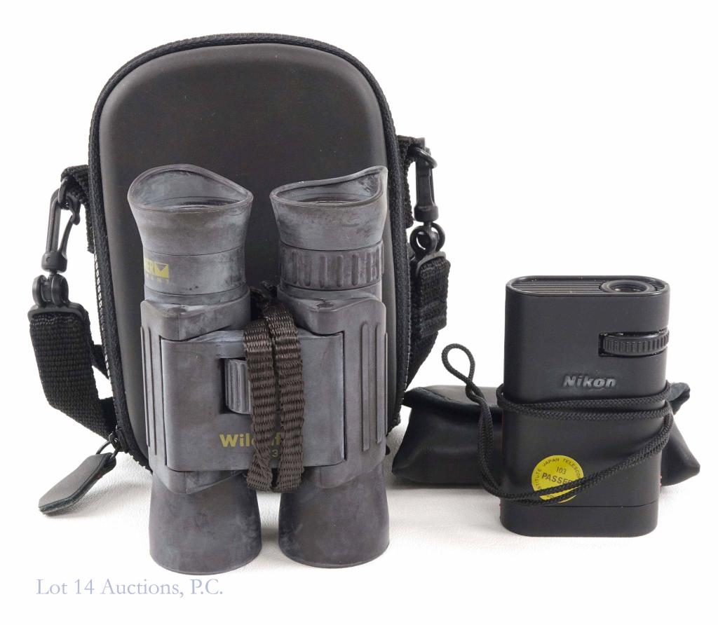 Steiner Binoculars and Nikon Mini Binoculars: Steiner 10 x 30 Wildlife Pro Binoculars No box. Comes in a Steiner case. Appears to be used. Nikon Mini Binoculars 6 x 15. 7.5 degree angle. With Nikon case.
