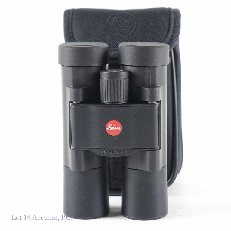 Leica 10x25Ultravid Binoculars & Case: Leica 10 x 25 Ultravid binoculars and case. #1739716. NOTE: Model and Serial No. corrected. Size and photos were and are correct.