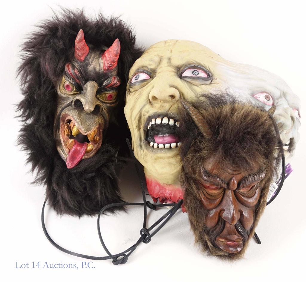 Demon / Devil & Monster Wall Hangings Masks (3): Nightview Creations 2-headed decoration and 2 Demon or devil hanging decorations - 4.5" x 8". 7" x 10.5".
