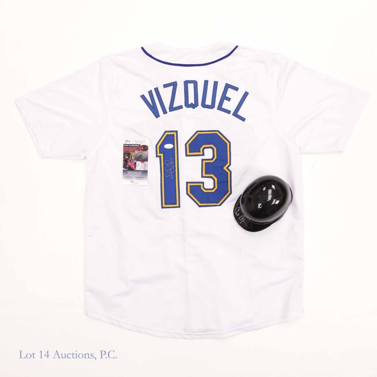 Omar Vizquel Signed Jersey (JSA) , Mini Helmet: Omar Vizquel signed jersey (JSA)., Seattle Mariners #13. Carl Crawford mini helmet signed, Tampa Bay Rays.