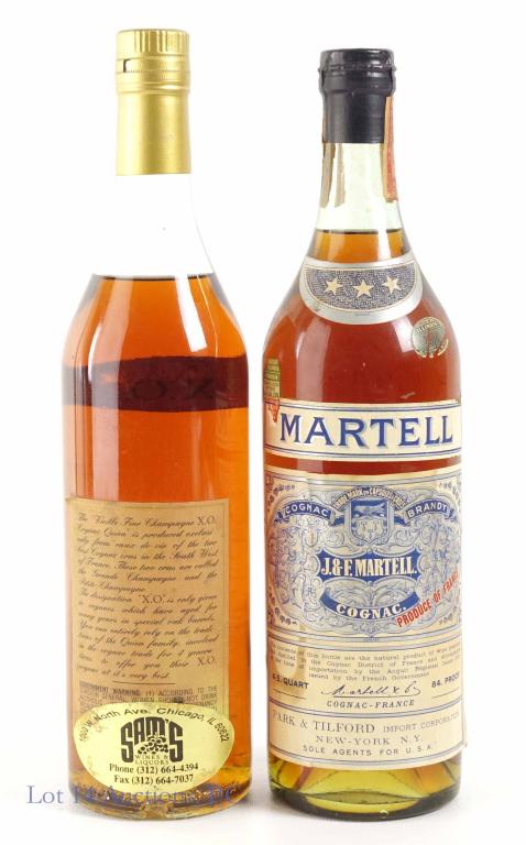 Vintage Cognacs - Martell & Quien: **IF YOU MAY NEED SHIPPING YOU MUST SPEAK WITH IAN BEFORE BIDDING ON BOTTLES. 847-625-0555** Two vintage Cognacs, both full and sealed. Philippe Quien Vielle Fine Champagne XO Cognac, MISSING FRONT LA