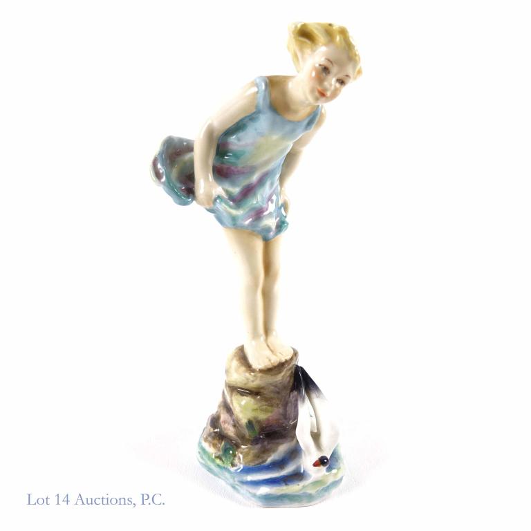 Royal Worcester Figurine: "Sea Breeze" by Freda Doughty. Hand painted. No observed chips / breaks / cracks. 8.5" tall.