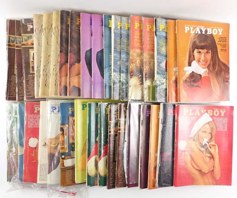 1970s Playboy Magazines (36): 8 are still in packaging. We noticed that 2 magazines have ripped front pages.