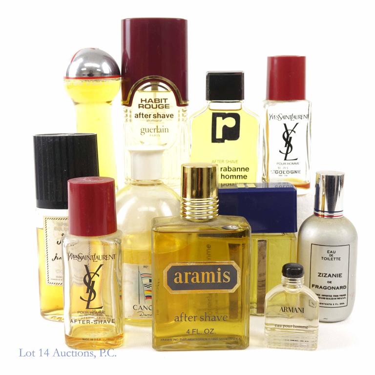 Cologne Lot - Guerlain, Armani, Cardin...: Please see pictures for fill levels. Canoe, Corday, Guerlain, YSL, Torrente, Zizanie de Fragonard, Aramis, Paco Rabanne, Pierre Cardin, Armani.