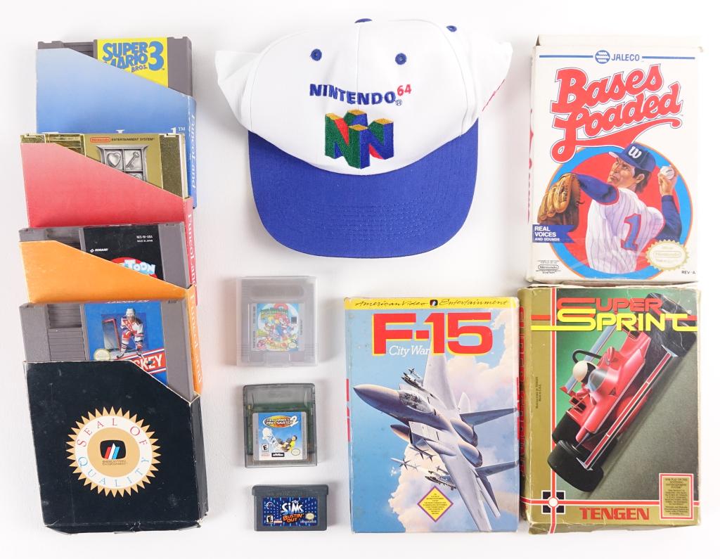 Nintendo Games Lot: NES games: Base Loaded, Super Sprint, F-15 City War, Ice Hockey, Legend of Zelda, Tiny Toons, Super Mario 3. Game Boy Advance: The Sims Bustin' Out Game Boy Color: Tony Hawks Pro Skater 2 Game Boy: Su