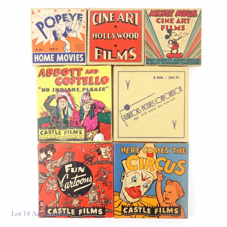 8 mm Films (7), Abbott & Costello, Disney: (7) 8 mm films in their original boxes. Abbot and Costello, Mickey Mouse, Popeye, and more!
