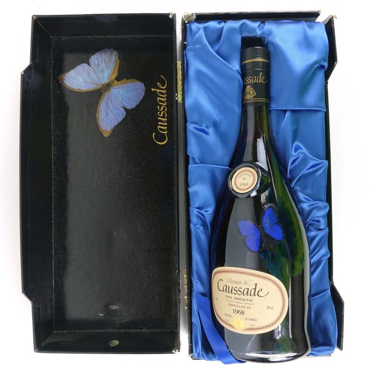 1961 Marquis de Caussade Fine Armagnac Brandy: *** IF YOU MAY NEED SHIPPING YOU MUST SPEAK WITH IAN BEFORE BIDDING ON BOTTLES 847-625-0555 *** 1961 Marquis de Caussade Fine Armagnac Brandy Bottle: 80 proof, 750ml and sealed, but the box is damaged