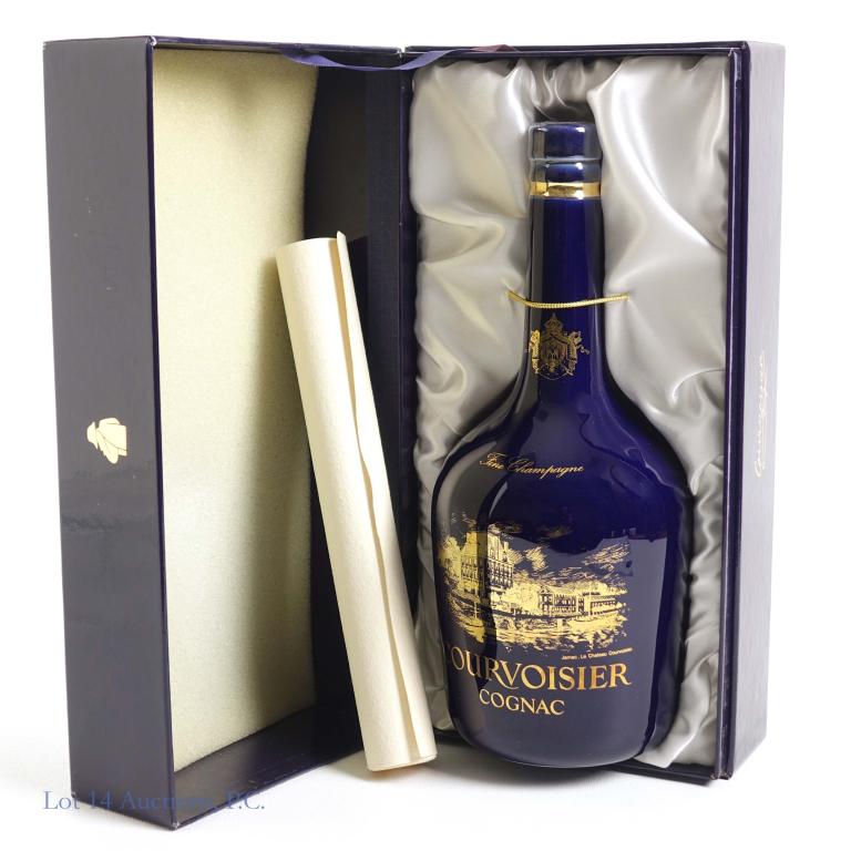 Courvoisier Cognac in Bernardaud Limoges: *** IF YOU MAY NEED SHIPPING, PLEASE CALL US BEFORE BIDDING ON BOTTLES! 847-625-0555. *** 80 proof, 750ml and sealed. With certificate and box.