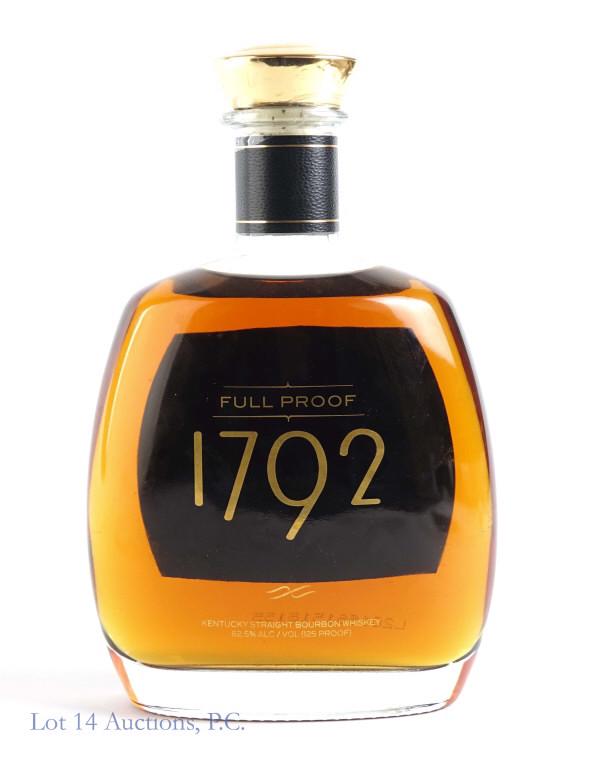 1792 Full Proof Bourbon Whiskey: *** IF YOU MAY NEED SHIPPING, PLEASE CALL US BEFORE BIDDING ON BOTTLES! 847-625-0555. *** 1792 bourbon whiskey. Full & sealed. 125 proof. 750 ml.