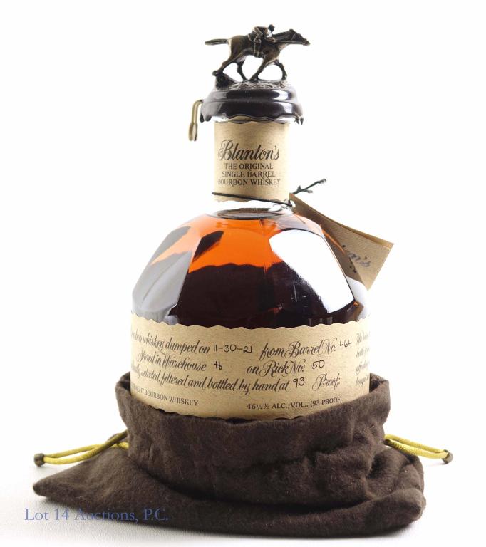 2021 Blanton's Single Barrel Bourbon Whiskey: IF YOU MAY NEED SHIPPING YOU MUST SPEAK WITH IAN BEFORE BIDDING ON BOTTLES. 11-30-21. Rick #50. With bag and neck tag. Full & sealed.