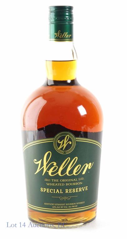 1.75 Liter Weller Special Reserve Bottle: *** IF YOU MAY NEED SHIPPING, PLEASE CALL US BEFORE BIDDING ON BOTTLES! 847-625-0555. *** 90 proof, 1.75 L and sealed. L21286012037C.