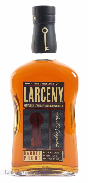 Larceny Barrel Proof Whiskey: IF YOU MAY NEED SHIPPING YOU MUST SPEAK WITH IAN BEFORE BIDDING ON BOTTLES. 847-625-0555. Batch C-921. 122.6 proof, 750ml. Full & sealed.