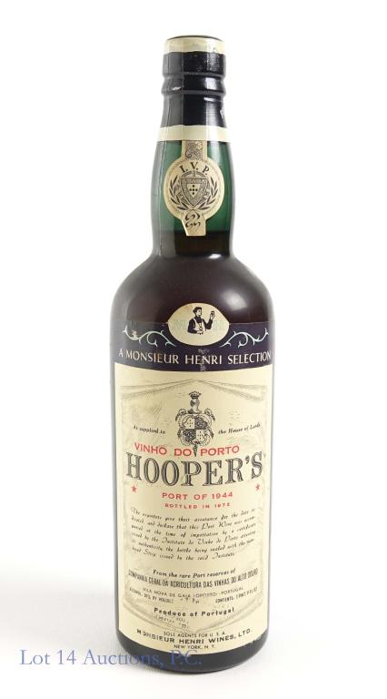 1972 Hoopers Port of 1944 Wine: *** IF YOU MAY NEED SHIPPING, PLEASE CALL US BEFORE BIDDING ON BOTTLES! 847-625-0555. *** 20%, 1pint 9 floz and sealed. Bottled in 1972. "342596."