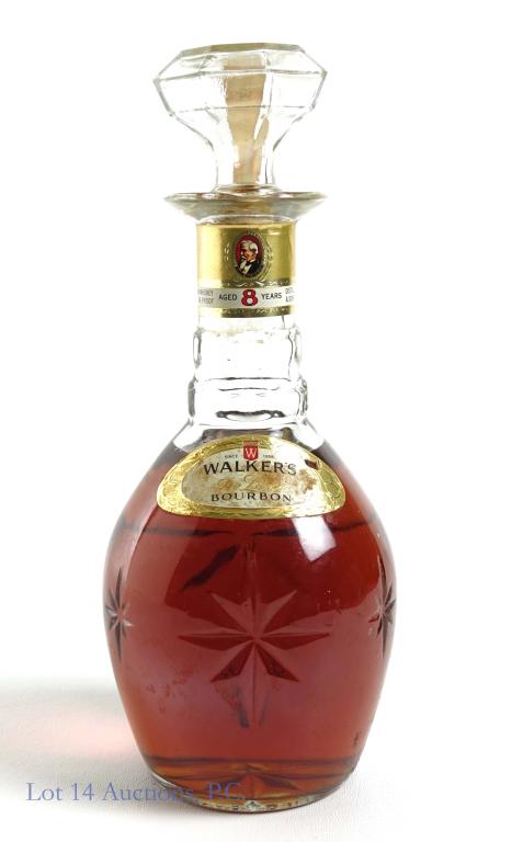 1973 Walker's Bourbon*: *** IF YOU MAY NEED SHIPPING, PLEASE CALL US BEFORE BIDDING ON BOTTLES! 847-625-0555. *** 86 proof, 4/5 qt and **tax strip has damage, but likely unopened.** Please see photos. 8 years.