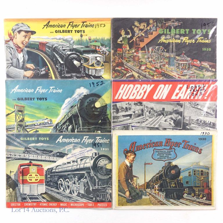 Am. Flyer, Gilbert, Lionel Model Train Catalogs: 6 total. 1930, 1950, 51,52,53. A.F / Gilbert. 1942 Lionel.