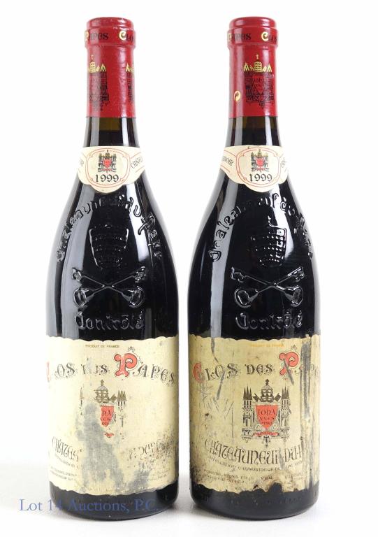 '99 Clos des Papes Chateauneuf-du-Pape Wines (2): **IF YOU NEED SHIPPING ON BOTTLES OR DECANTERS PLEASE CALL US BEFORE BIDDING! 847-625-0555!** 14%, 75cl and sealed. Damage to labels.
