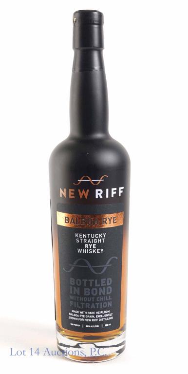 New Riff Balboa Rye Whiskey BiB: **IF YOU NEED SHIPPING ON BOTTLES OR DECANTERS PLEASE CALL US BEFORE BIDDING! 847-625-0555!** 100 proof, 750ml and sealed. 4 year.