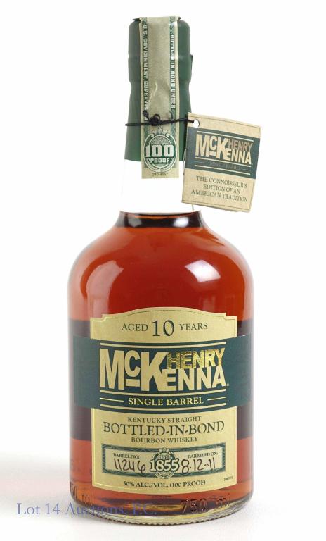 Henry McKenna 10 Yr. BiB Bourbon: **IF YOU NEED SHIPPING ON BOTTLES OR DECANTERS PLEASE CALL US BEFORE BIDDING! 847-625-0555!** Henry McKenna bourbon. Bottled in Bond. 10 years. Full and sealed. Barreled 8-12-11. 100 proof. 750 ml.