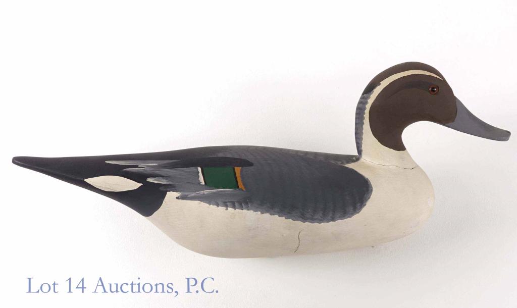 Signed Wood Duck Hunting Decoy: Signature unreadable, but we believe the last name may start with a "Ha...". Vintage decoy. Paint shows cracking at the neck, but head is firmly attached (we don't think the crack goes into the wood).
